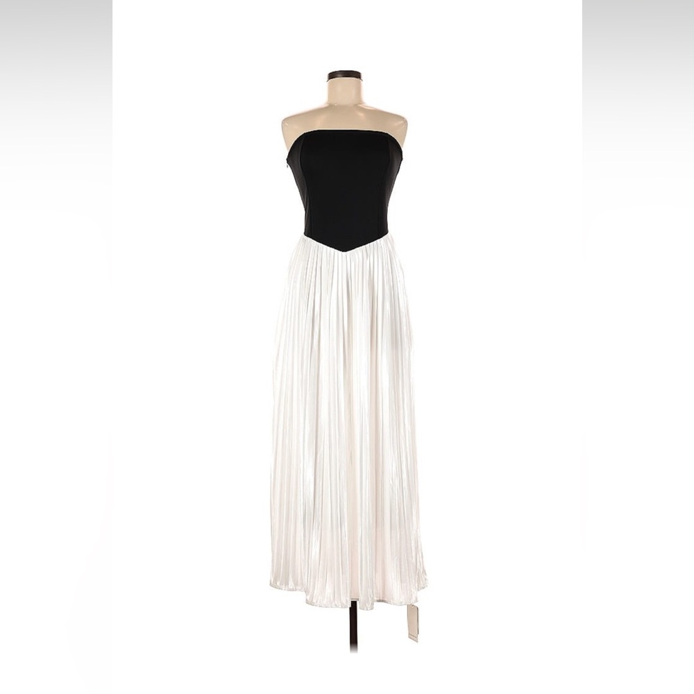 Commense Strapless Black White Colorblock Angular Waist Dress Size M